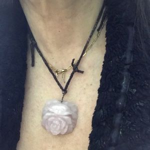 Rose Quartz/distressed suede necklace